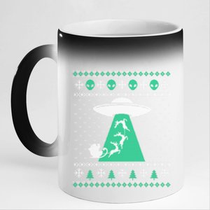 Christmas Alien Abduction Santa Sleigh And Reindeer Xmas Meaningful Gift 11oz Black Color Changing Mug