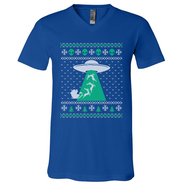 Christmas Alien Abduction Santa Sleigh And Reindeer Xmas Meaningful Gift V-Neck T-Shirt