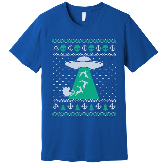 Christmas Alien Abduction Santa Sleigh And Reindeer Xmas Meaningful Gift Premium T-Shirt