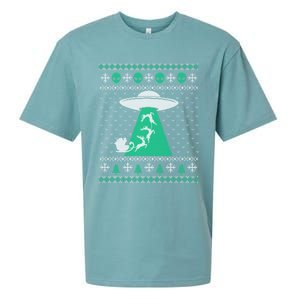 Christmas Alien Abduction Santa Sleigh And Reindeer Xmas Meaningful Gift Sueded Cloud Jersey T-Shirt