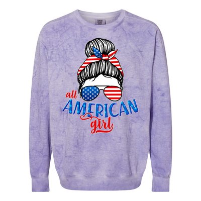 Cute All American Girl USA Flag Colorblast Crewneck Sweatshirt