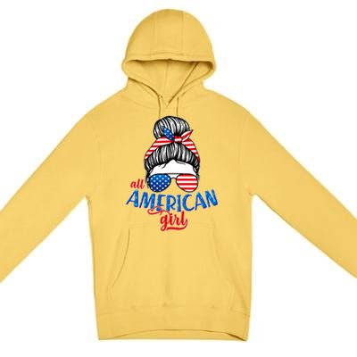 Cute All American Girl USA Flag Premium Pullover Hoodie