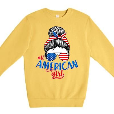 Cute All American Girl USA Flag Premium Crewneck Sweatshirt