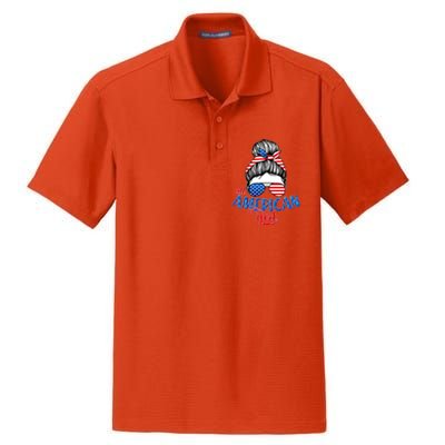 Cute All American Girl USA Flag Dry Zone Grid Polo