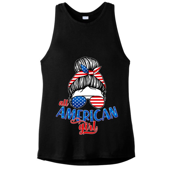 Cute All American Girl USA Flag Ladies PosiCharge Tri-Blend Wicking Tank