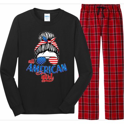 Cute All American Girl USA Flag Long Sleeve Pajama Set