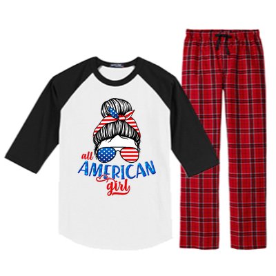 Cute All American Girl USA Flag Raglan Sleeve Pajama Set