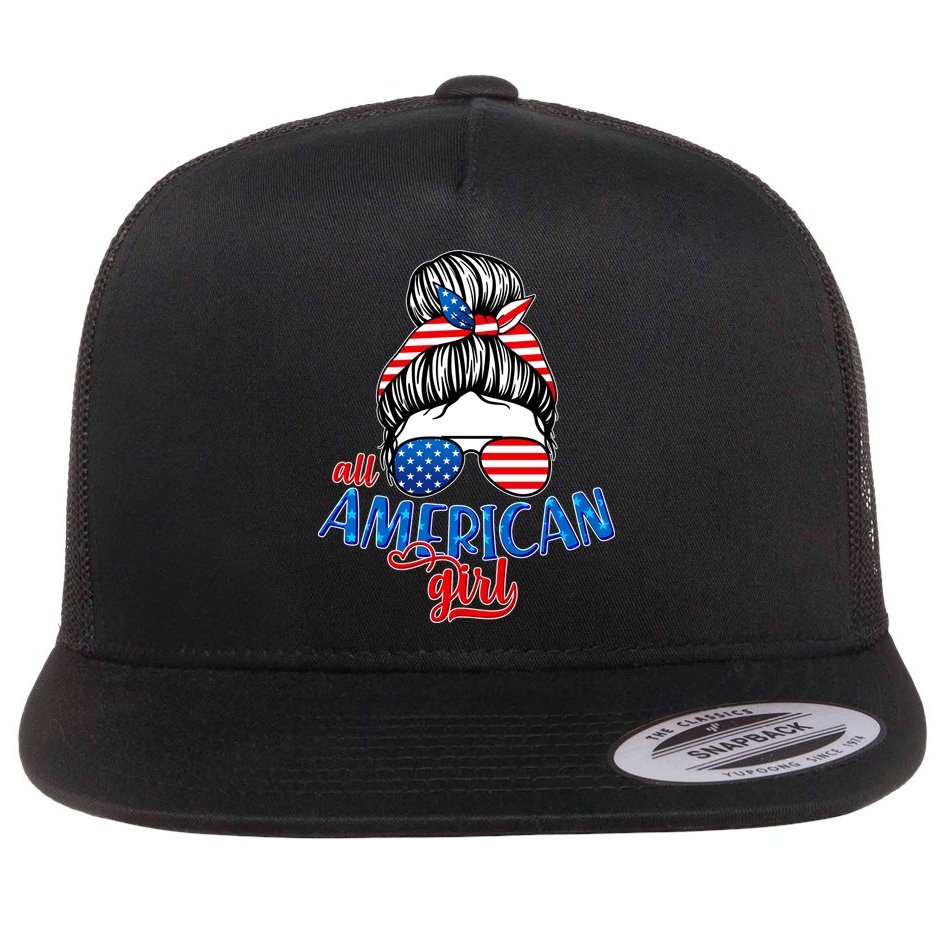 Cute All American Girl USA Flag Flat Bill Trucker Hat
