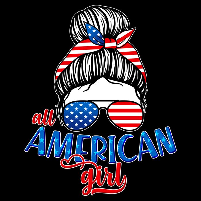 Cute All American Girl USA Flag Flat Bill Trucker Hat