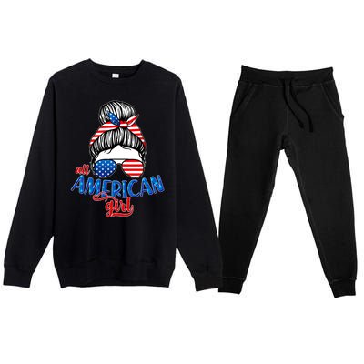 Cute All American Girl USA Flag Premium Crewneck Sweatsuit Set