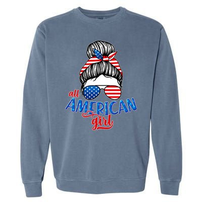 Cute All American Girl USA Flag Garment-Dyed Sweatshirt