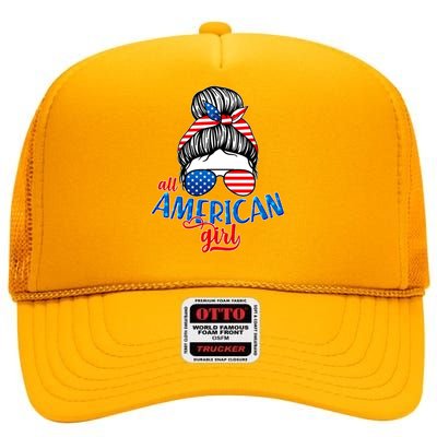 Cute All American Girl USA Flag High Crown Mesh Back Trucker Hat