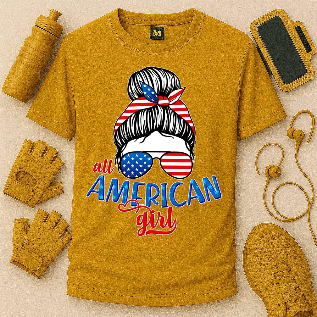 Cute All American Girl USA Flag Cooling Performance Crew T-Shirt