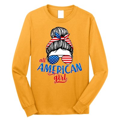 Cute All American Girl USA Flag Long Sleeve Shirt