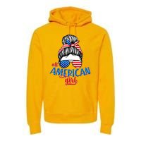 Cute All American Girl USA Flag Premium Hoodie