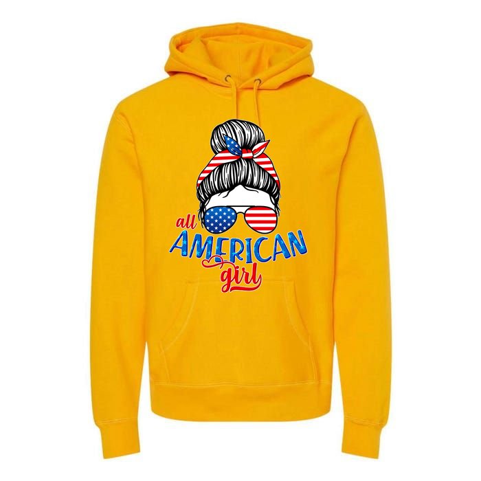 Cute All American Girl USA Flag Premium Hoodie