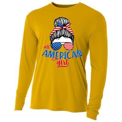 Cute All American Girl USA Flag Cooling Performance Long Sleeve Crew