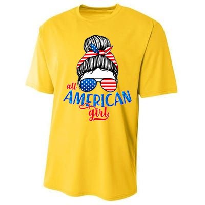 Cute All American Girl USA Flag Performance Sprint T-Shirt