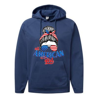 Cute All American Girl USA Flag Performance Fleece Hoodie