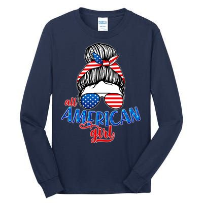 Cute All American Girl USA Flag Tall Long Sleeve T-Shirt