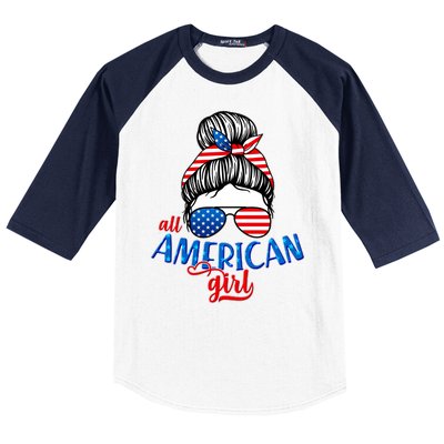 Cute All American Girl USA Flag Baseball Sleeve Shirt