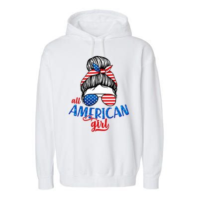 Cute All American Girl USA Flag Garment-Dyed Fleece Hoodie