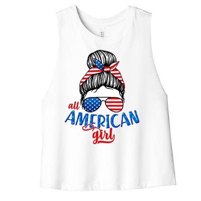 Cute All American Girl USA Flag Women's Racerback Cropped Tank