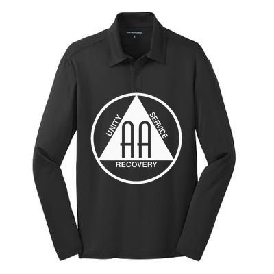 Classic Alcoholics Anonymous Logo Slogan Aa Na Sober Silk Touch Performance Long Sleeve Polo