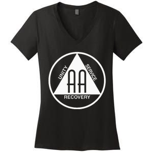 Classic Alcoholics Anonymous Logo Slogan Aa Na Sober Women's V-Neck T-Shirt