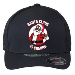 Christmas African American Santa Claus Is Coming Funny Gift Flexfit Unipanel Trucker Cap