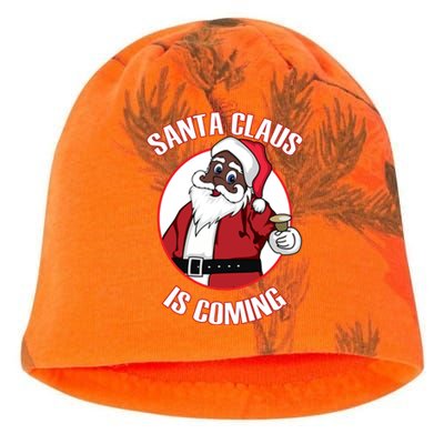 Christmas African American Santa Claus Is Coming Funny Gift Kati - Camo Knit Beanie