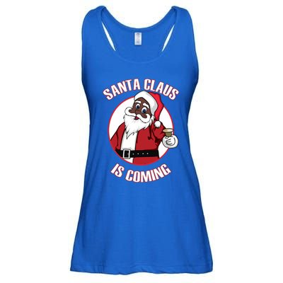 Christmas African American Santa Claus Is Coming Funny Gift Ladies Essential Flowy Tank