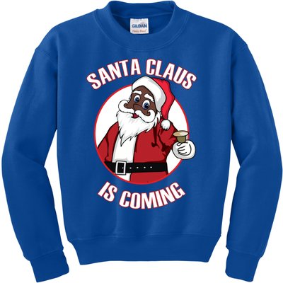 Christmas African American Santa Claus Is Coming Funny Gift Kids Sweatshirt