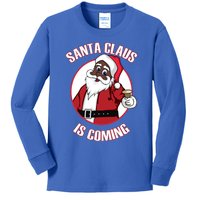 Christmas African American Santa Claus Is Coming Funny Gift Kids Long Sleeve Shirt