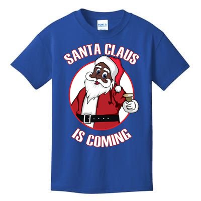 Christmas African American Santa Claus Is Coming Funny Gift Kids T-Shirt