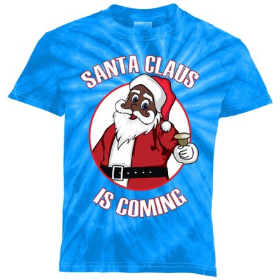 Christmas African American Santa Claus Is Coming Funny Gift Kids Tie-Dye T-Shirt