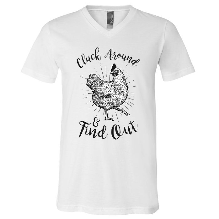 Cluck Around And Find Out Funny Chicken Farmer V-Neck T-Shirt