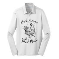 Cluck Around And Find Out Funny Chicken Farmer Silk Touch Performance Long Sleeve Polo