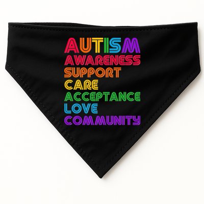 Colorful Autism Awareness Support Care Acceptance Love Community USA-Made Doggie Bandana