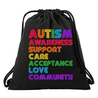 Colorful Autism Awareness Support Care Acceptance Love Community Drawstring Bag
