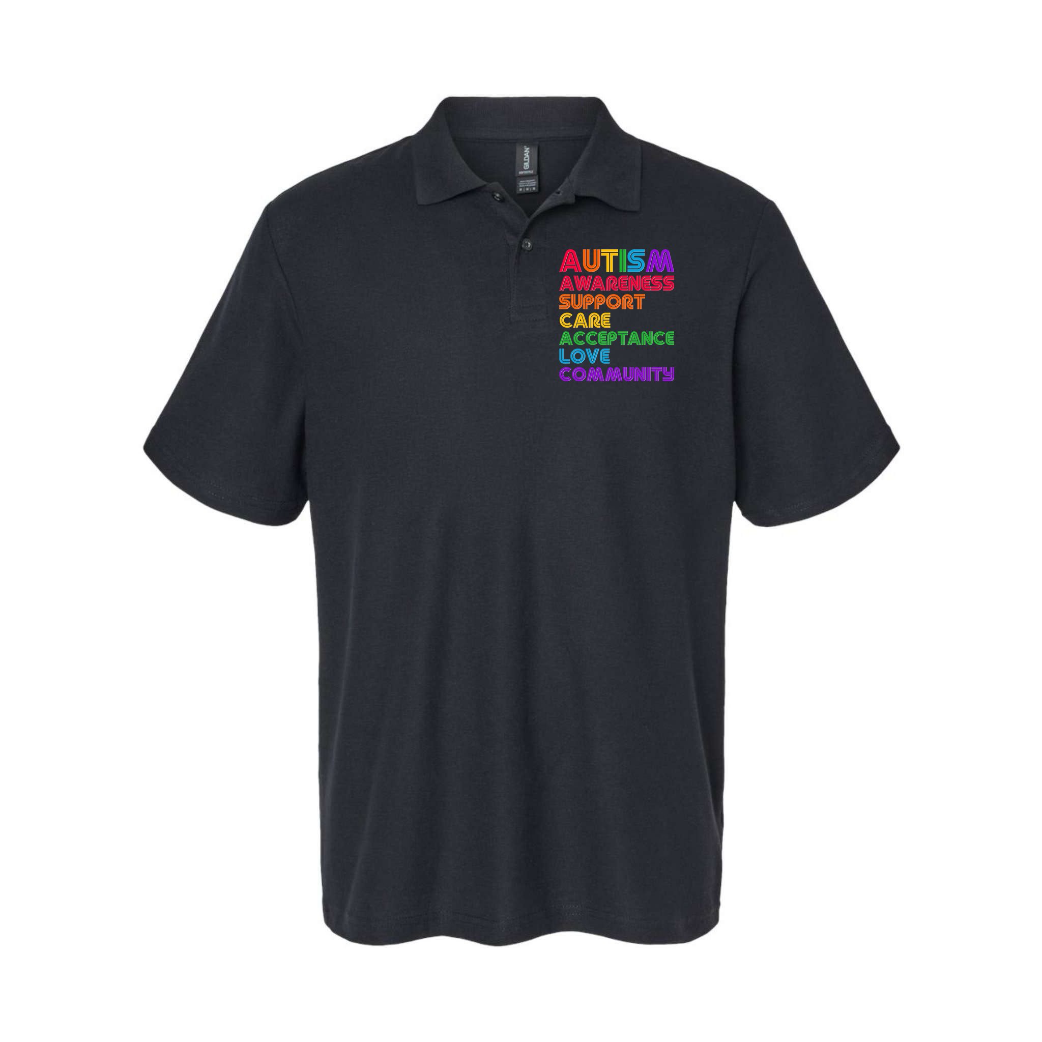 Colorful Autism Awareness Support Care Acceptance Love Community Polo