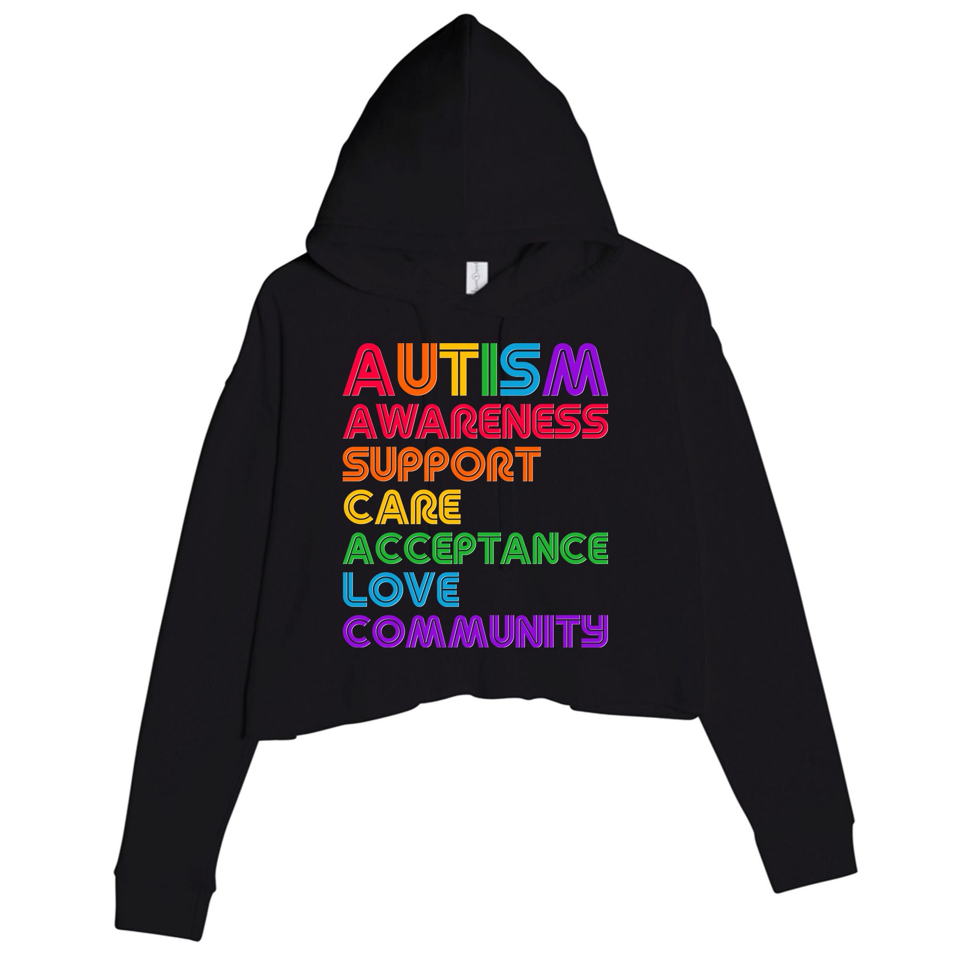 Colorful Autism Awareness Support Care Acceptance Love Community Crop Fleece Hoodie