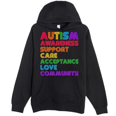 Colorful Autism Awareness Support Care Acceptance Love Community Premium Pullover Hoodie