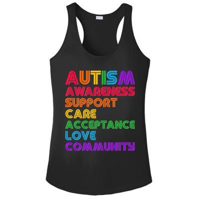 Colorful Autism Awareness Support Care Acceptance Love Community Ladies PosiCharge Competitor Racerback Tank