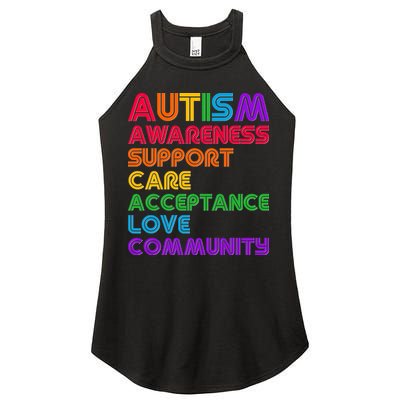 Colorful Autism Awareness Support Care Acceptance Love Community Women's Perfect Tri Rocker Tank