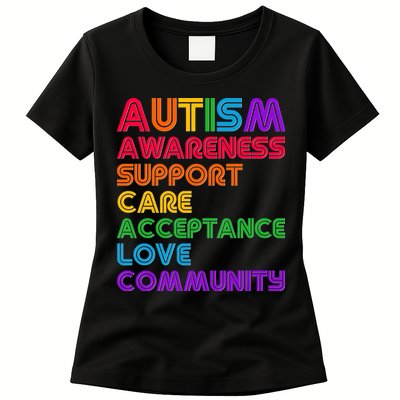 Colorful Autism Awareness Support Care Acceptance Love Community Womens T-Shirt
