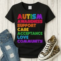Colorful Autism Awareness Support Care Acceptance Love Community Womens T-Shirt