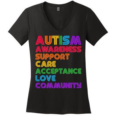 Colorful Autism Awareness Support Care Acceptance Love Community Women's V-Neck T-Shirt