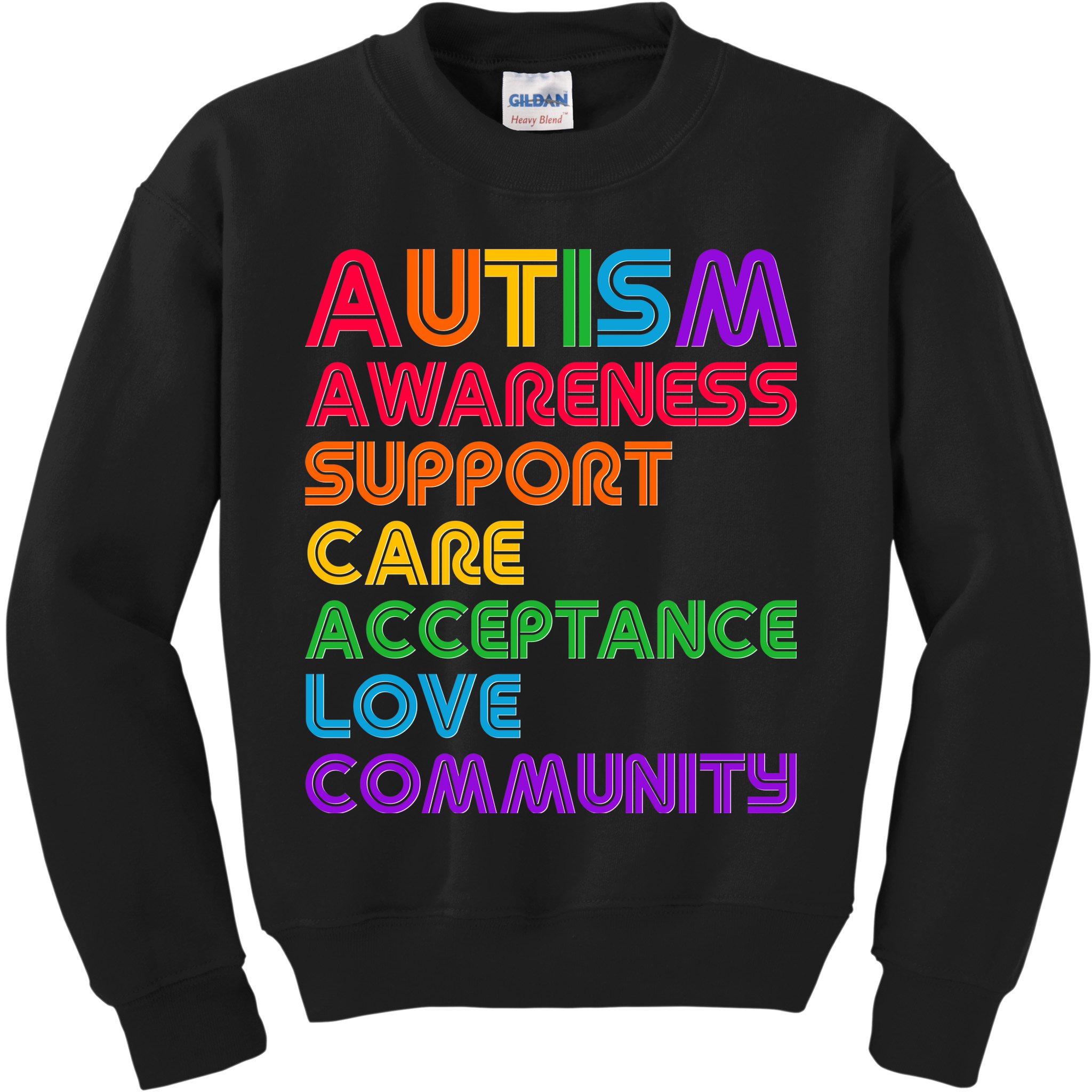 Colorful Autism Awareness Support Care Acceptance Love Community Kids Sweatshirt