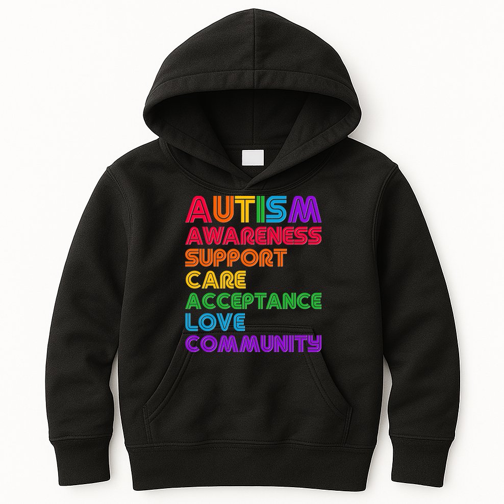 Colorful Autism Awareness Support Care Acceptance Love Community Kids Hoodie